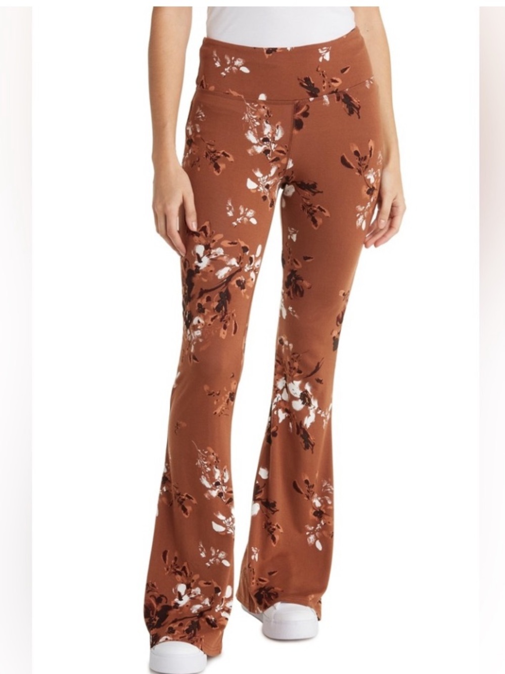 Abound Nordstrom Brown Floral High Waisted Pull On Flare Legging Pants XL